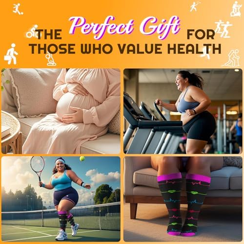 Plus Size Compression Socks for Women & Men 3 Pairs, Wide Calf Extra Large 20-30 mmHg Knee High Support Socks for Travel, Running, Nurse