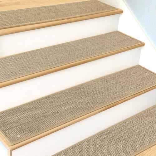 Stair Treads Non Slip for Wooden Steps Indoor 9" x 30" 15 Pack Extra Wide Stair Tread Carpet Stairs Runner, Step Pads with Reusable Adhesive for Dogs Kids Elders, Machine Washable, Beige
