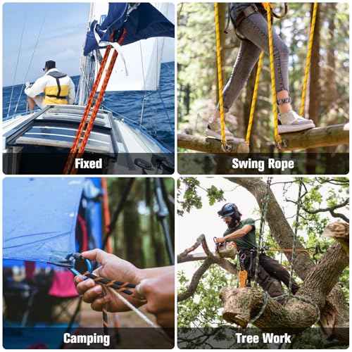 Double Braided Arborist Rigging Rope - 1/2 in X 150 ft 48 Strands Outdoor Pulling Heavy Duty Polyester Bull Rope for Swing Tree Work Camping Rescue Hiking Logging - Orange