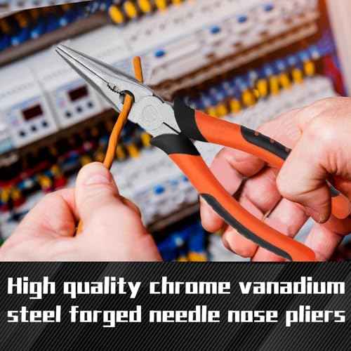 Needle Nose Pliers 8"&6",Premium Long Nose Pliers Set with Wire Cutter Heavy-Duty CRV Steel,Pliers with Soft Grip for Home/Jewelry/Crafts-2 Pack