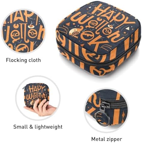 Sanitary Napkin Storage Bag for Women Cute, Feminine Menstruation Pad Holder for Period, Portable Zipper Menstrual Pad Bags Halloween Letters