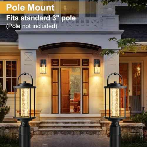Dusk to Dawn Outdoor Post Lights, LED Waterproof Lamp Post Light Fixture with Crystal Glass, Aluminum Lamp Posts Outdoor Lighting Pole Lantern for Outside Yard Patio Pathway Garden, Hard Wired