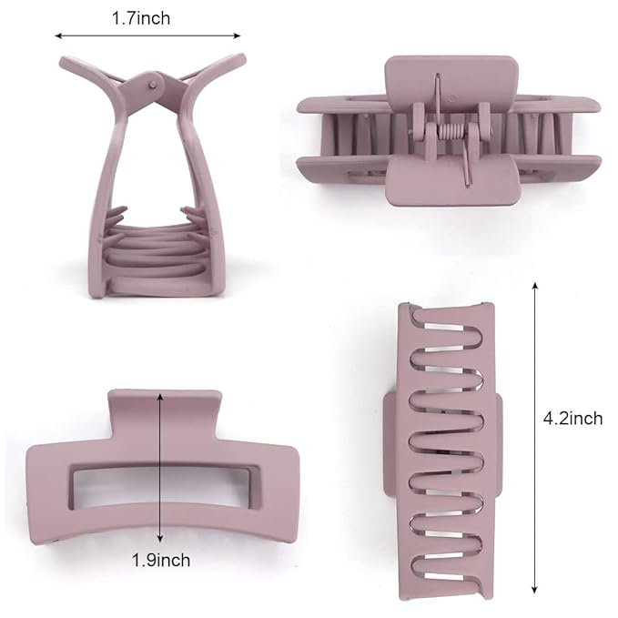 Canitor 4 PCS Matte Rectangular Banana Clips - Thick Hair Clips, Non-Slip Barrettes for Women's Thick Hair