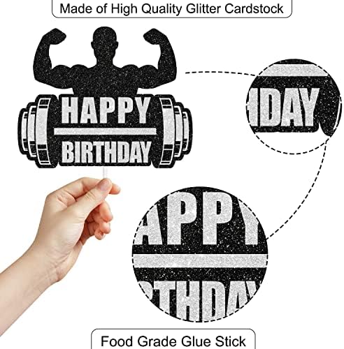 Black Glitter Weightlifting Cake Topper-Gym Party, Fitness Enthusiast,Trainer Birthday Party or Sports Themed Party Decoration.SugarGera