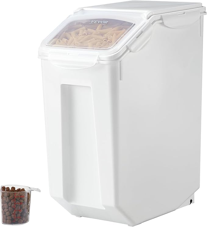 VEVOR Rice Storage Container, 4.5Gallon/20L Capacity Large Dog Food Dispenser Bin, Kitchen Ingredient Grain Cereal Flour Bin, Pet food Containers with Wheels, Measuring Cup, Airtight Lid, 1 Pack