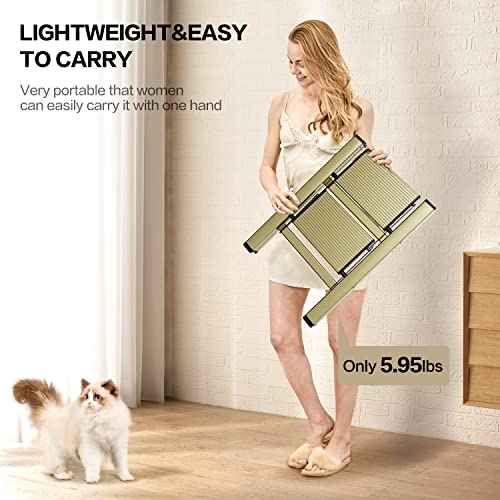 GameGem 2 Step Ladder, Aluminum Folding Step Stool with Anti-Slip Sturdy and Wide Pedal, Lightweight Portable Multi-Use Stepladder for Home and Kitchen Use Space Saving, Gold, 330 lbs