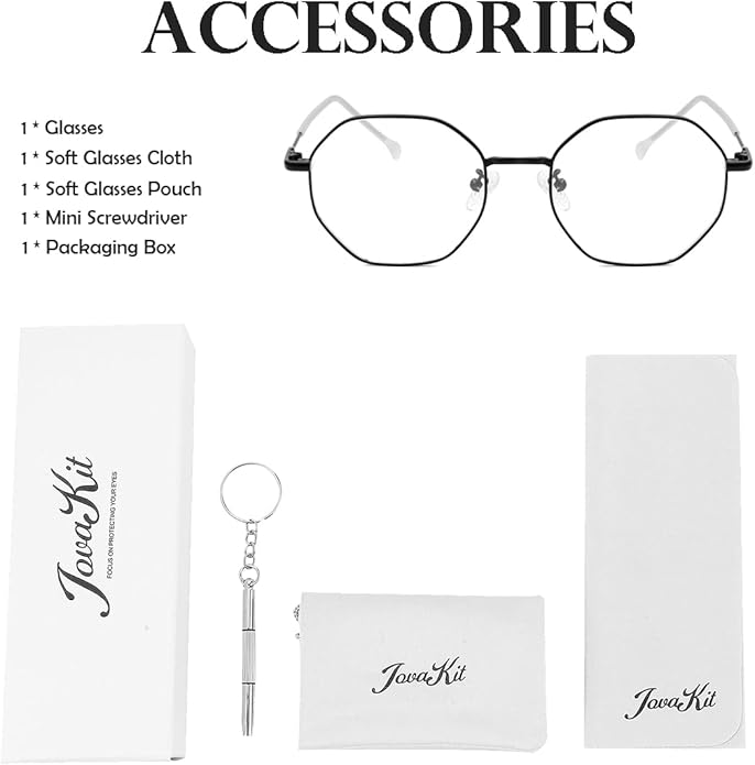 JOVAKIT Polygon Blue Light Blocking Glasses for Women Men Vintage Octagon Square Non-prescription Metal Eyeglasses