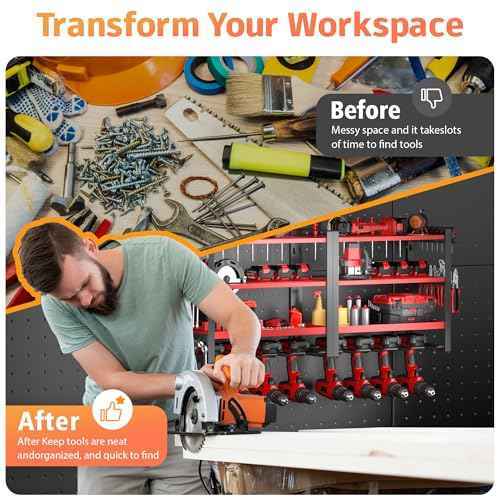 Power Tool Organizer Wall Mount, 4 Layer Drill Holder Wall Mount, Heavy Duty Tool Rack, Garage Tool Organizers and Utility Storage Rack for Drill Holder Charging Station, Perfect for Father's Day Gift