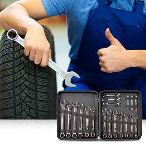 Wrench Organizer Holder Case for Ratcheting Wrench Set Metric & SAE, 19 Combination Ratchet Wrenches Tool Box Roll Pouch for WORKPRO/for EFFICERE/for JAEGER/for GEARWRENCH/for CRAFTSMAN £¨Bag Only£©