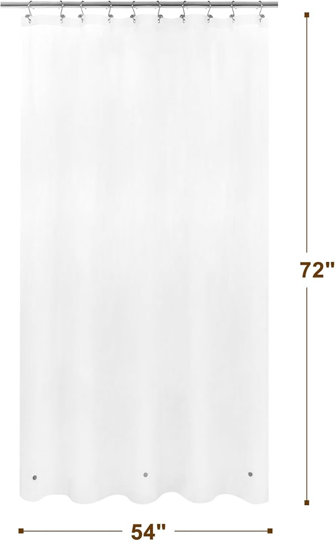 Barossa Design 54" x 72" Frosted Stall Shower Curtain Liner with 3 Magnets - Waterproof PEVA Shower Liner for Bathroom Stall, PVC Free, Metal Grommets - Frost, 54x72