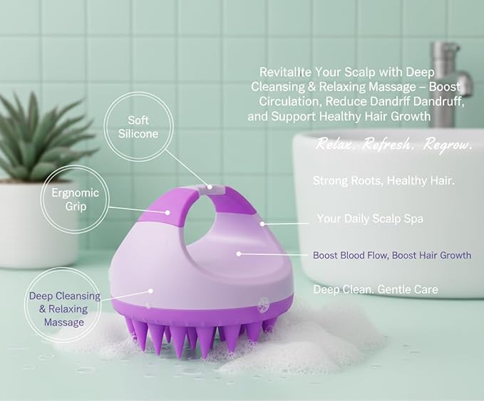 Dunnock Manual Scalp Massager & Shampoo Brush (Purple) â Designed to give You a Salon-Like Scalp Treatment at Home Turn Every Wash Dandruff Comb Into a Spa Experience Scalp Stimulator.
