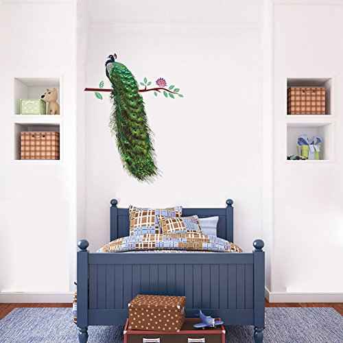 Nature Series Flower Peacock Garden Vinyl Removable DIY Wall Art Mural Sticker Decor Decal - Lady's Bedroom Office Sitting Living Room Hallway Kitchen Glass Door Window Nursery 26"H X 23"W