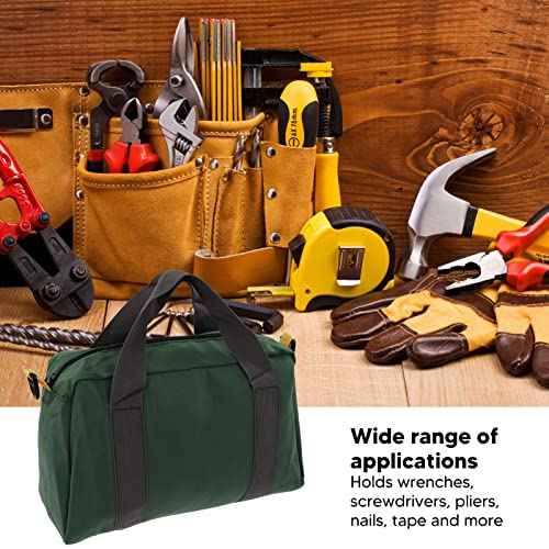 14-Inch Wide Mouth Tool Bag, Portable Canvas Tool Bag High Capacity Tool Storage Bag Power Tool Organizer Pouch for Vehicle Maintenance Carpentry Technicians (14in)