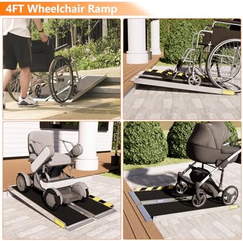 Wheelchair ramp 4FT,Non-Slip Aluminum Wheelchair ramps for Home Steps,Folding Handicap Ramp,ramps for Home,doorways,Stairs,Weight Capacity up to 600LBS 4FT (Usable Height 4-12 inch)