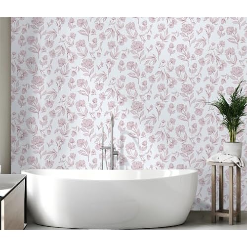 Timeet White and Pink Floral Wallpaper Peel and Stick Modern Removable Self-Adhesive Wall Paper for Bedroom Bathroom Vintage Contact Paper Vinyl Film 17In¡¿78.7In