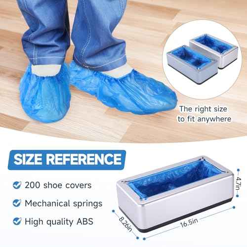 Shoe Covers Dispenser with 200pcs Shoe Cover Disposable Non Slip,Automatic Shoe Covers Dispenser with 200 PCS Disposable Shoe Covers for Home, Office, Supermarket, Factory, Lab (Silver)