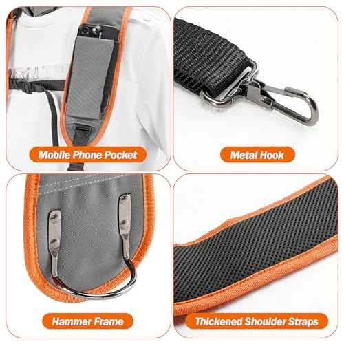 Puratalon Tool Belt Suspenders Padded Carpenter for Men, Detachable & Adjustable Electrician Tool Belts with 24-Pocket for Framers, Roofing, Contractor, 32''-66", Grey and Orange