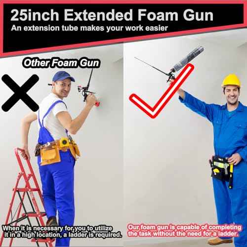 25inches Extended Foam Gun,PTFE-Coated Professional Expanding Foam Gun,Foam Spray Insulation Gun for Insulating and Caulking(Gray)