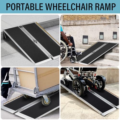 MOTORHOT 3ft Wheelchair Ramp, 600 lbs Capacity Portable Non-Slip Aluminum Folding Handicap Home Steps Scooter Door Threshold Ramp for 3-9 inch Step, 28in Wide, Black