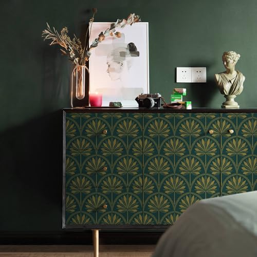 Heroad Dark Green Peel and Stick Wallpaper Tropical Wallpaper Green and Gold Contact Paper for Bedroom Living room Removable Self-Adhesive for Cabinets Shelf Liner Vinyl Roll Self Adhesive 78.7"x17.3"