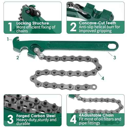 3 Pcs Heavy Duty Chain Wrench Set, 9" 12" 16" Adjustable Steel Oil Filter Wrench for Pipe Fittings Car Repair Shower Head Valve (Fits 1.5-8in Dia. Pipe)