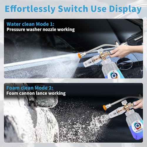 Foam Cannon with Dual Connector, Balabulala Dual Connector Foam Cannon with 5000PSI Pressure Washer Gun,7 Nozzles, 1/4" Quick Connect