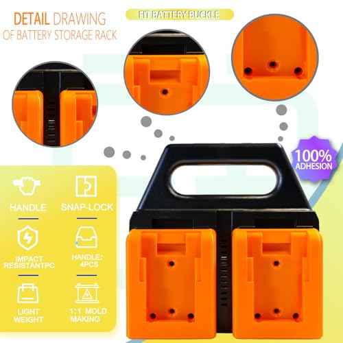 Battery Holder for Dewalt 20V &18V ? 4-Slot Portable Battery Organizer for Tool Bags & Job Sites ? Carry Multiple Batteries with Ease and Keep Them Ready for Use.