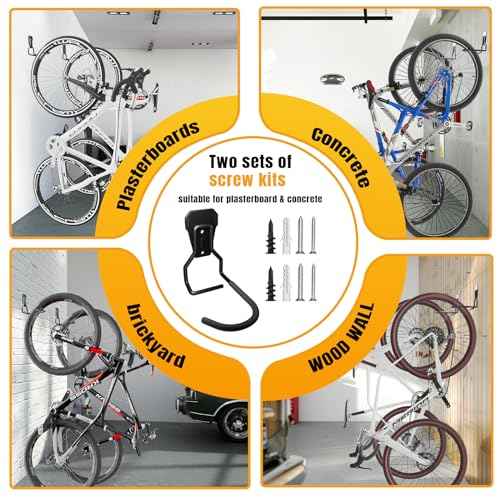 Wall Mount Bike Hooks Bike Hooks for Garage Vertical Bike Hanger for Indoor Use Heavy Duty with 8mm Thick Steel Frame 4PCS Storage System Black