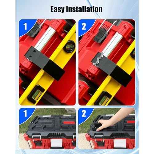 Extension Level Mount Holder Compatible with Milwaukee Packout Toolbox, Level or Vertical Ruler Stand Heavy Duty Level Mount Bracket Kit for Side and Top Mounting, 4 Packs Black