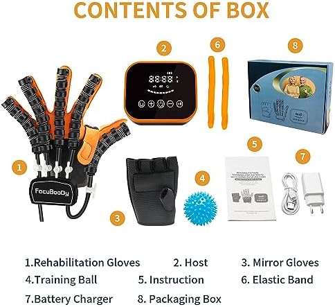Rehabilitation Robot Gloves Equipment for Stroke Recovery, Hand Strength Exercise, and Adaptive Training Hemiplegic Finger with USB Chargeable Orange(Size Large) Left Hand