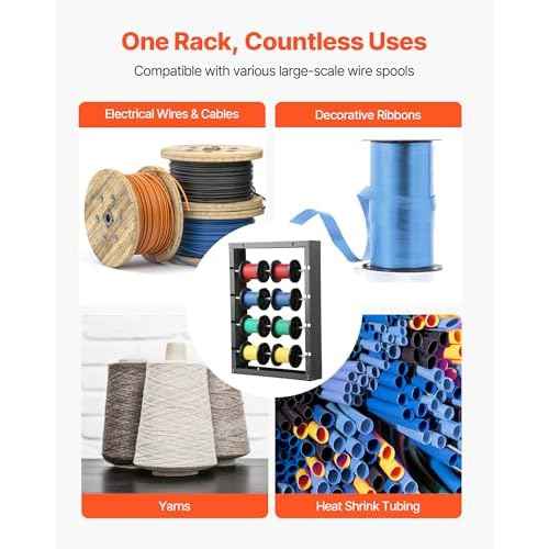 VEVOR Wire Spool Rack, 4 Adjustable Rods, Cold-Rolled Steel Wire Spool Holder Wall Mounted for Multi-Spools, Wiring Storage, 150 lbs Capacity Cable Dispenser, for Electrical Industrial Retail Use