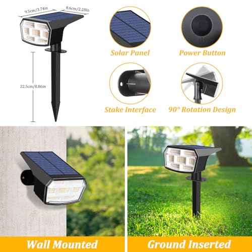 Sucolite 8-Pack Solar Spot Lights Outdoor Waterproof IP65, 3 Lighting Modes 2-in-1 Solar Landscape Spotlights for Yard, 59 LED Solar Powered Wall Lights for Garden Pathway Driveway Walkway, Warm White