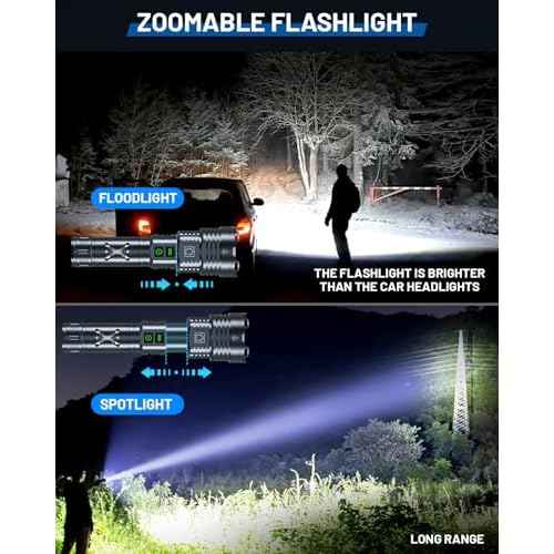 Super Bright 5500.000 High Lumens Flashlights Rechargeable, Powerful LED Flashlight 6 Mode, Zoomable Tactical Flashlights 5000mAh Long Life Battery, Anti-drop Wear-resistant for Home Emergency Camping