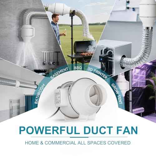 4 Inch Duct Fan with Switch - Modunful Inline Ventilation Exhaust Fan 3-pin AC, 180 CFM Duct Intake High Efficiency Air Fan for Vent Bathroom, Kitchen, Grow Tent, Hydroponics, 3D Printer