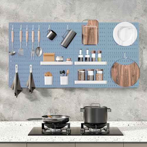 Pegboard Combination Kit, Wall Mounted Storage Set with 4 Pegboards & 14 Accessories Hanging, Blue Peg Boards Organizer for Walls Display, Crafts Organization, Kitchen Organizer, 22" x 22"