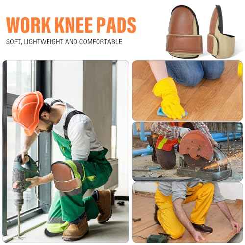 Safety Knee Pads for Work Super Soft Leather Knee Protector For Construction, Garden, Clean, Floor and Garage, Large Size in Pairs (Dark Khaki)