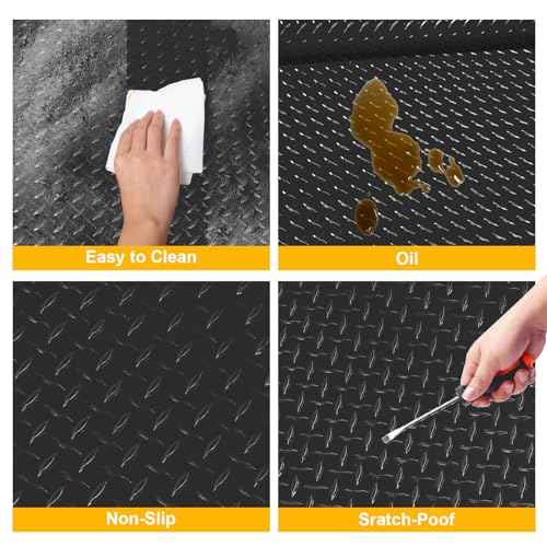 4x6 FT Garage Floor Mat, 2.8mm Thickened Flooring Roll Diamond Plate PVC Rubber Trailer Mat, Non-Slip Floor Mat for Garage, Warehouse, Gyms, Boats, Pickup Truck, Black