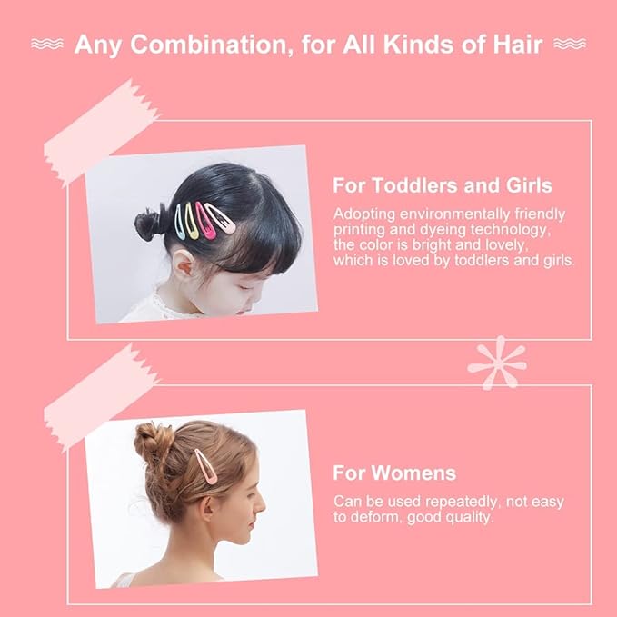 Hair Clips, KUBOM 120-Pack Metal Snap Hair Barrettes Barettes and Hair Clips for Girls,Toddlers,Kids,Women, Baby and Fine/Thick hair - 2inch (Colored Candy and Pattern)