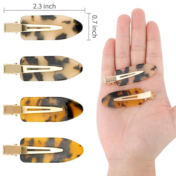 Canitor No Bend Hair Clips - Women's Resin Flat Tortoise Shell Clips for Hairstyling, Makeup, and Salon (4Pcs)
