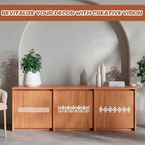12 Pcs Boho Borders Pattern Stencil, Reusable Aztec Stencils for Painting on Wood, Wall Stencils for Painting Large Pattern, Geometric Templates for Canvas, Furniture, Crafts, Home Decor