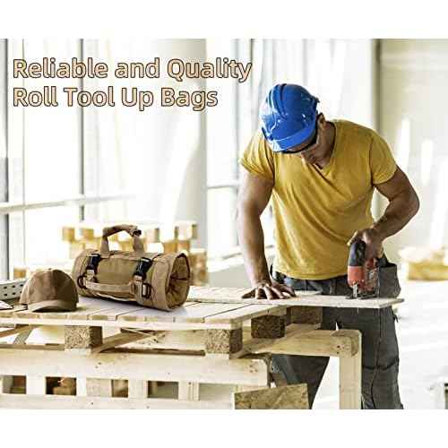 Roll Up Tool Bag, Koolertron 4 Zippers Water Resistant Wrench Tool Organizer, 900D Oxford Cloth Multi Pockets Storage for Mechanic/Electrician, Ideal Gift for Him, Khaki