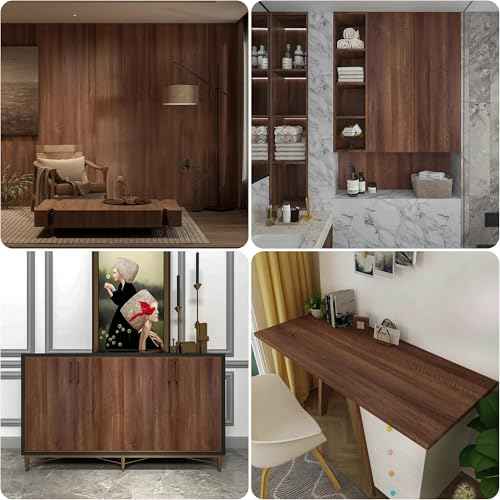 Large Walnut Wood Contact Paper 48x118 inch Peel and Stick Wood Grain Wallpaper Self-Adhesive Wooden Look Decorative Wallpaper Removable Countertop Vinyl Wrap for Drawer Liner Cabinets Walls