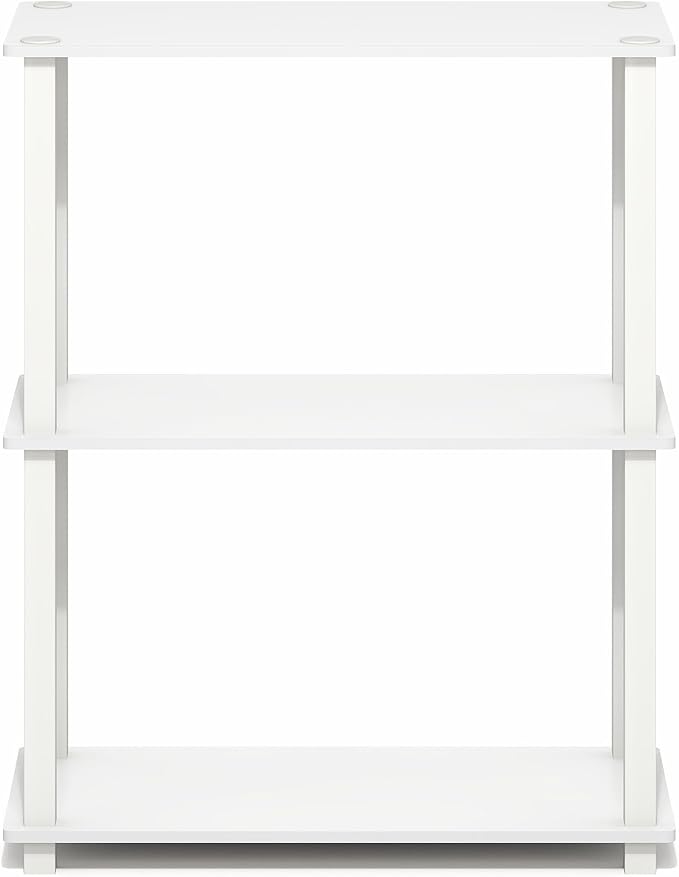 Furinno Turn-S-Tube Storage Shelves, 3-Tier Book Shelf, Corner Shelf, Toolless Open Frame Standing Shelves, for Organization and Storage, Living Room, Garage, Home Office, White