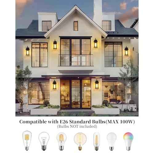 16.8'' Large Dusk to Dawn Outdoor Wall Lights, Black Exterior Lighting Fixtures Wall Sconce with Seeded Glass, Waterproof Front Porch Light Outside Wall Lantern for House Patio Garage, 1Pack