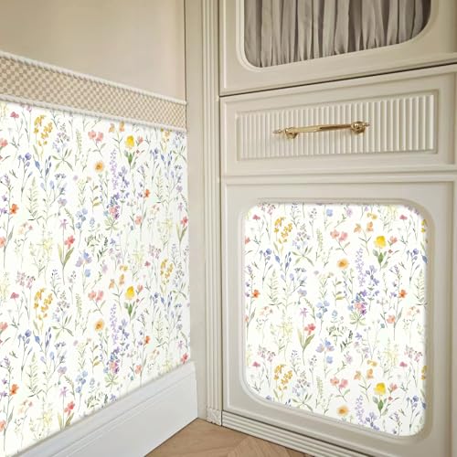 Floral Peel and Stick Wallpaper Boho Contact Paper Flower Leaf Removable Self Adhesive Waterproof Wall paper for Bathroom Bedroom Nursery Wildflower Botanical Thickened Vinyl Roll 17.32inW 118.11inL