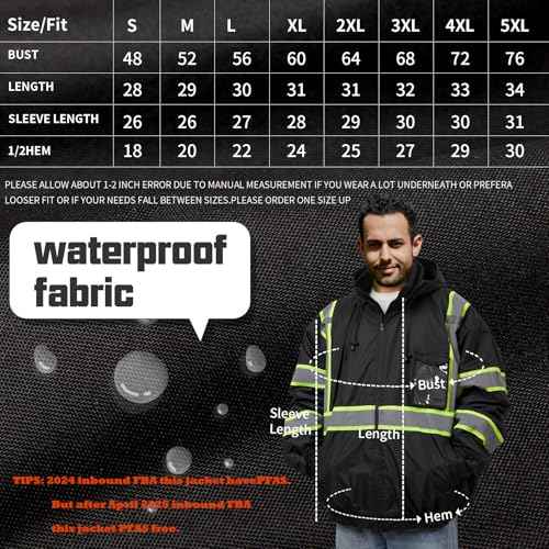 SRsafety High Visibility Safety Jacket,Reflective Waterproof Jacket with Black bottom,Construction Work Jacket for Men/Women