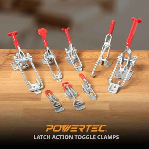 POWERTEC 2PK J Hook Toggle Clamp, 375 lbs Holding Capacity, 451 Adjustable Pull Action Latch for Smoker, Tool Box, Woodworking Jigs and Fixtures, Cabinet, Lids, Door, Truck (20308-PV2)