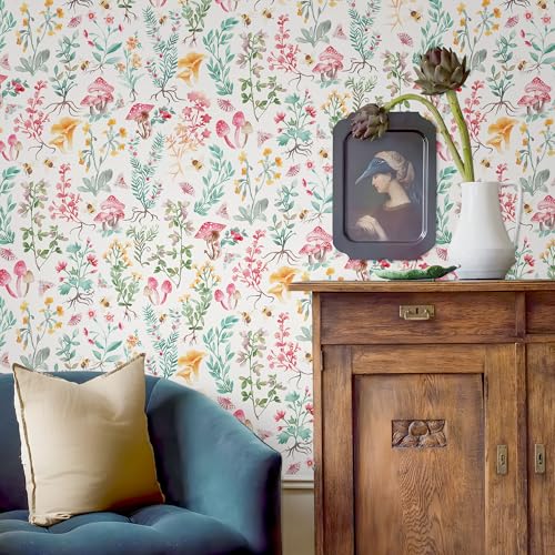 Peel and Stick Wallpaper for Home Decoration Kitchen Mushroom Forest Fantasy Wallpaper Removable Vinyl Self Adhesive Shelf Paper & Drawer Liner Roll House, Workshop & Office 17.3" x 118" SM-570-3