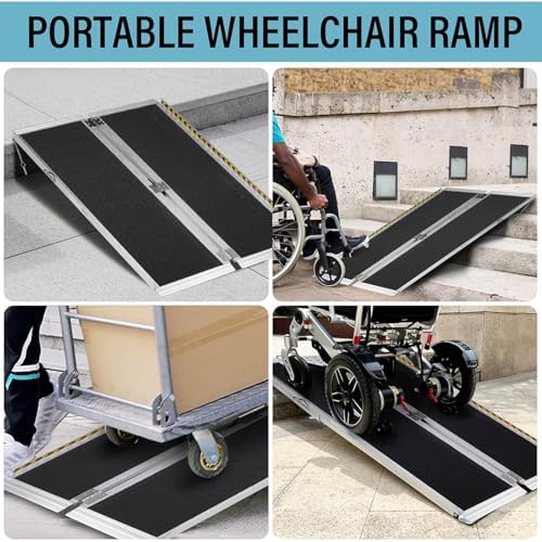 MOTORHOT 2ft Portable Wheelchair Ramp Non-Slip Aluminum Folding Handicap Home Steps Scooter Door Threshold Ramp for 2 inch -6 inch Step Heights 600 lbs Capacity 28in Wide,Black