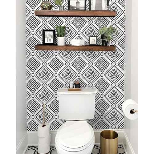 Black and White Peel and Stick Wallpaper Boho Geometric Contact Paper for Cabinets Modern Self Adhesive Removable Wallpaper Kitchen Bathroom Waterproof Black White Contact Paper 78.7inL 17.3inW